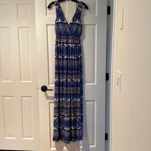 Blue and neutral patterned maxi dress